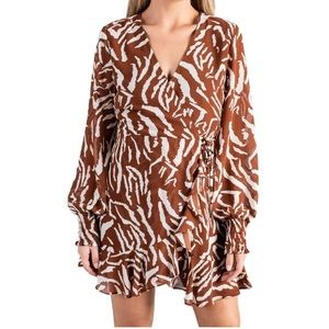 C'isa Women’s Large‎ Zebra Faux Wrap Long Sleeve Dress V Neck Get Next To You